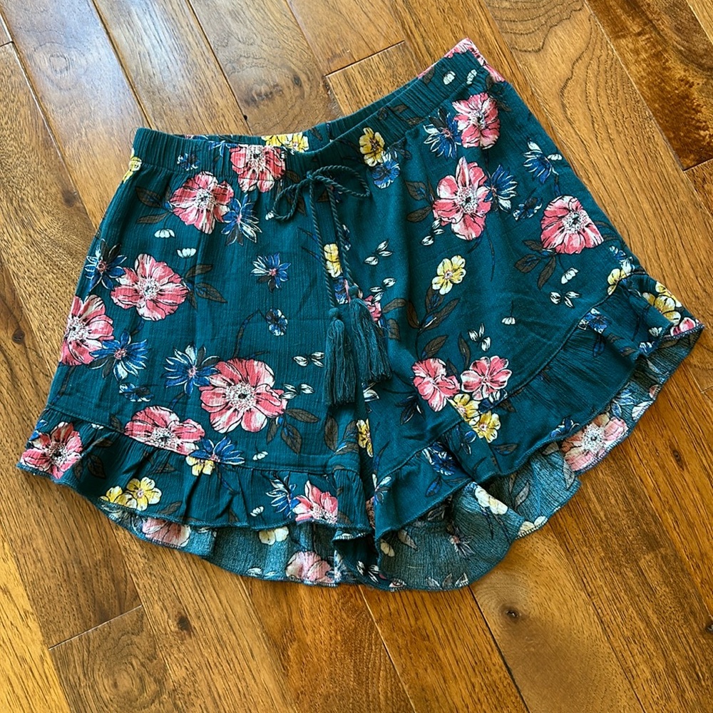 Green Floral Shorts